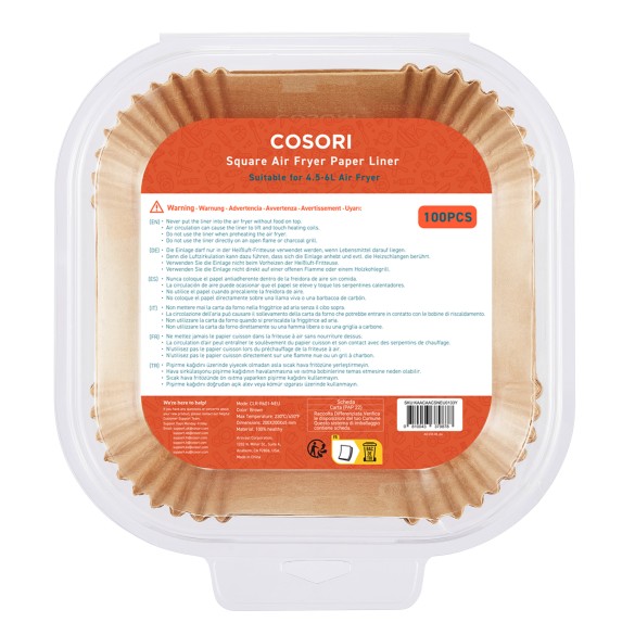 Papierowe wkłady do frytkownic beztłuszczowych Cosori, zestaw 100 sztuk